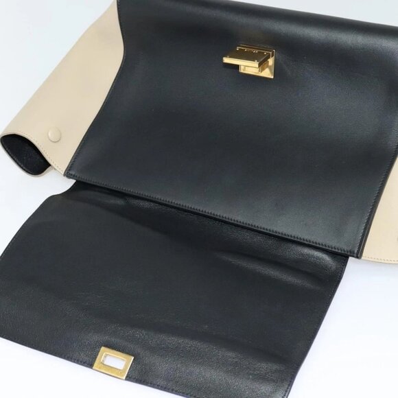 CELINE Trapeze Hand Bag Leather Blue Gold Auth BA990 - Picture 10 of 16